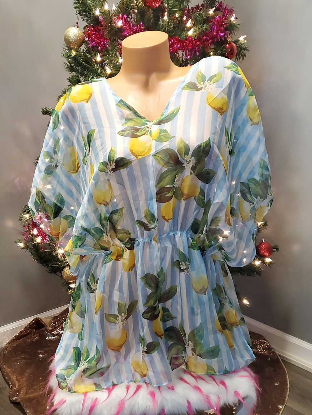 west loop Blue & Yellow Lemon-Print Swim Coverup